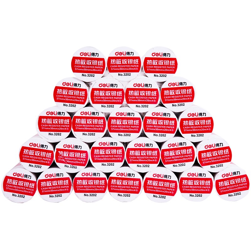 得力（deli）3202  熱敏收銀紙57mm*50mm*20m(紅)(4卷/筒)