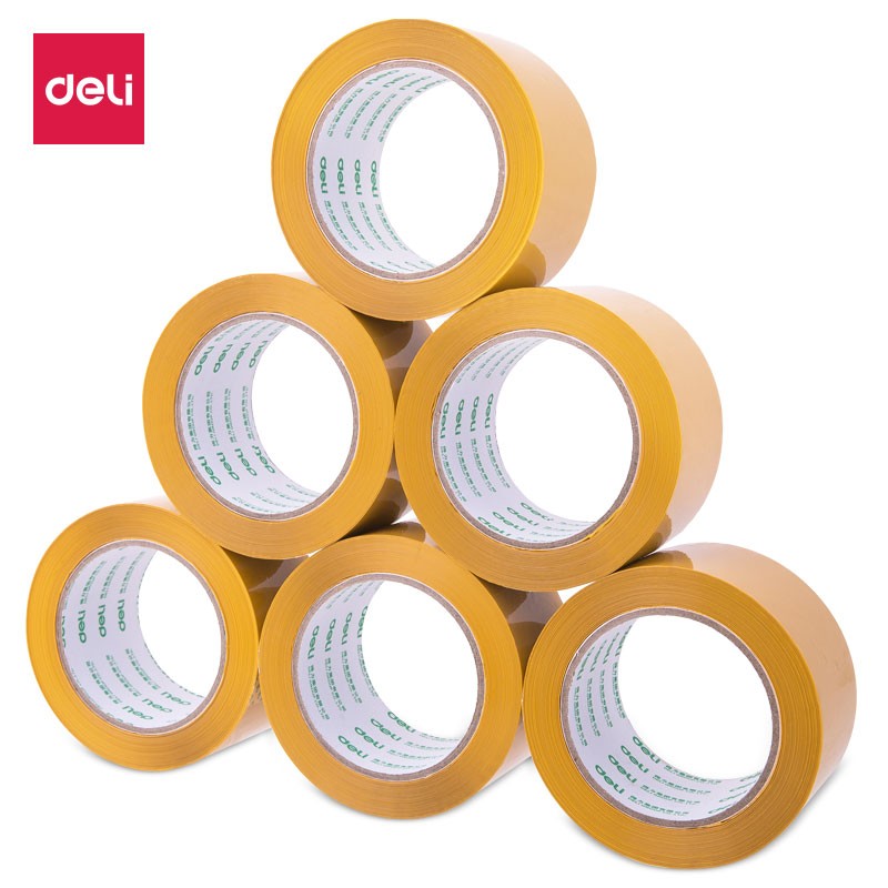 得力(deli)60mm*100y*50μm(91.4m/卷) 高品質(zhì)米黃色封箱膠帶打包寬膠帶
