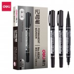 得力(deli) 6824 黑色雙頭多用油性記號筆簽字筆 勾線筆會議筆馬克筆12支/盒