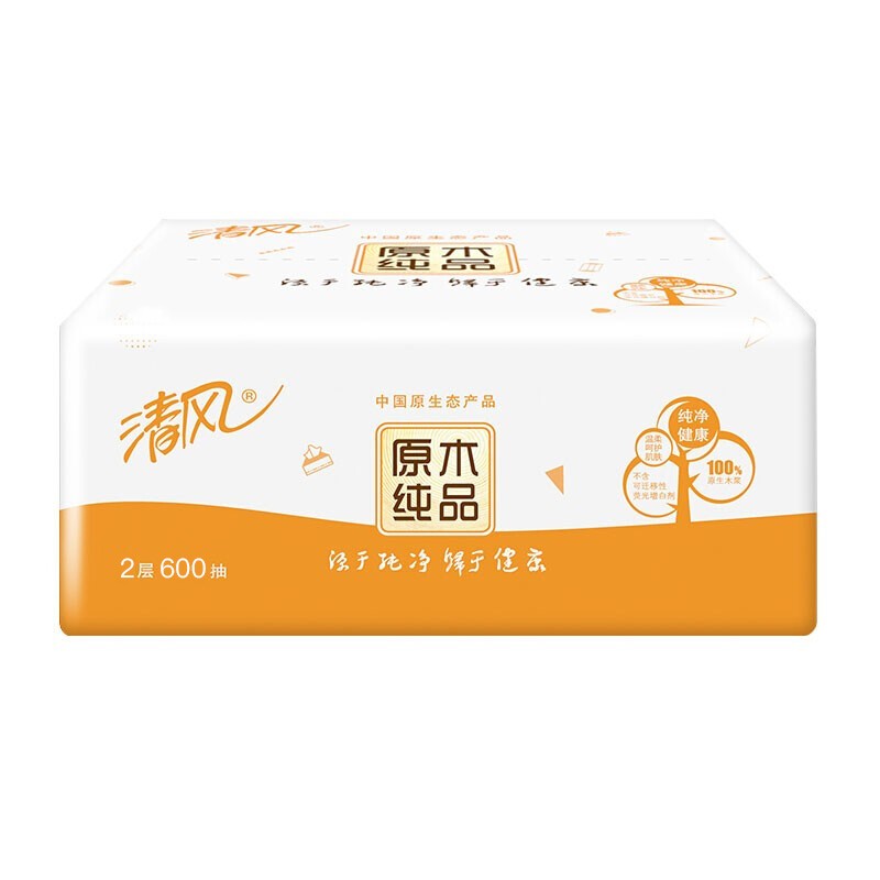 清風(fēng) 原木純品抽紙 2層600抽 3包/提