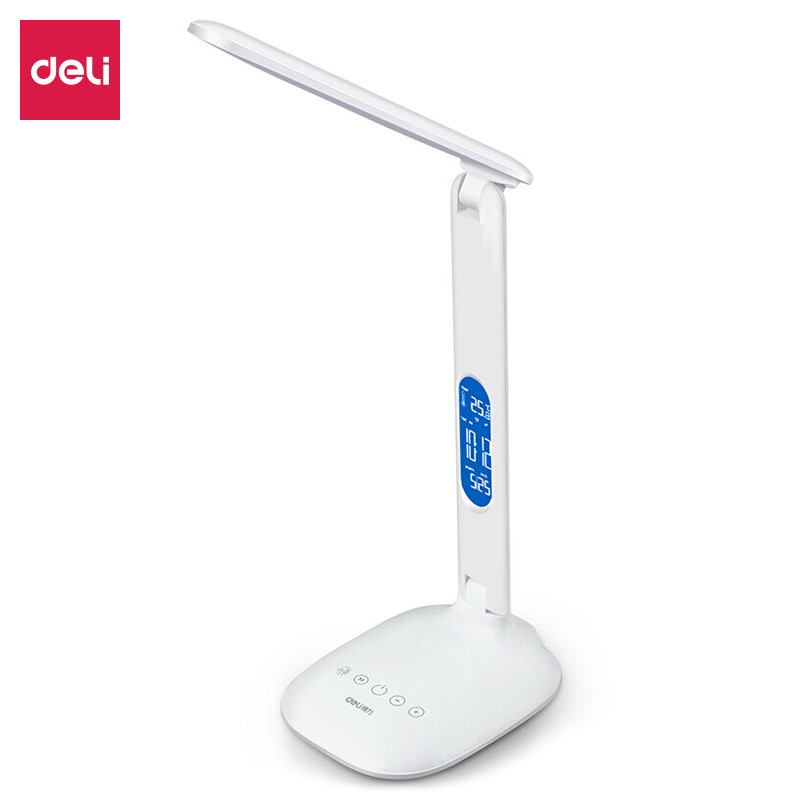 得力（deli）4325 燈學(xué)生閱讀燈 LED 充電觸控調(diào)光時鐘桌面臺燈