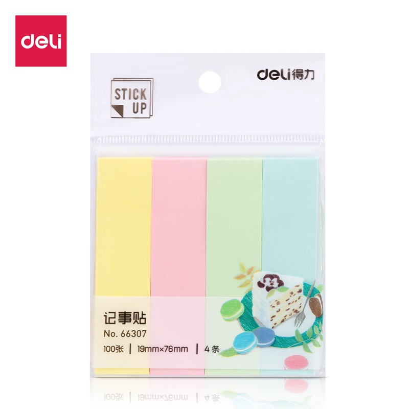 得力（deli） 66307 400張4色分條便利貼便簽紙 76*19mm記事貼N次貼