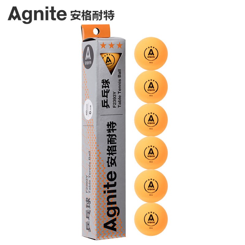 安格耐特（Agnite）乒乓球3星級6只裝 黃色40mmF2393Y比賽用