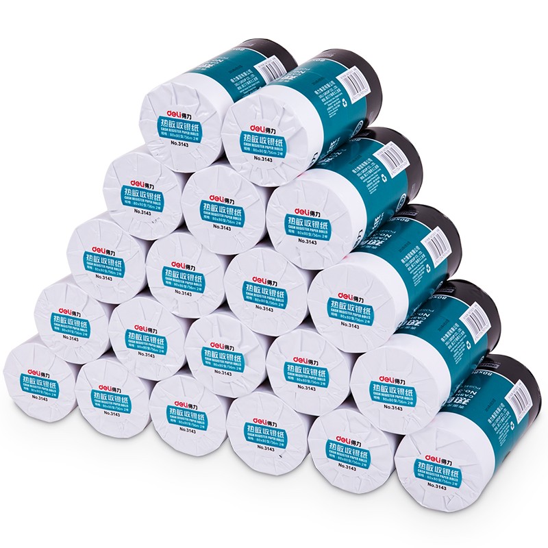 得力（deli）3143  熱敏收銀紙80mm*80mm*56m(藍)(2卷/筒)
