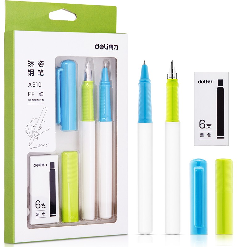 得力（deli）A910 鋼筆學(xué)生用 小學(xué)生 矯姿鋼筆 EF明尖+EF暗尖