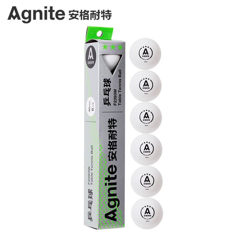 安格耐特（Agnite）3星乒乓球盒裝6只 白色F2393W比賽用40mm
