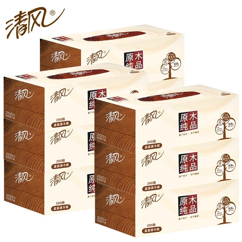 清風(fēng) A338LWK 盒裝抽紙 原木純品 2層 200抽紙巾 12提/箱 單位：箱