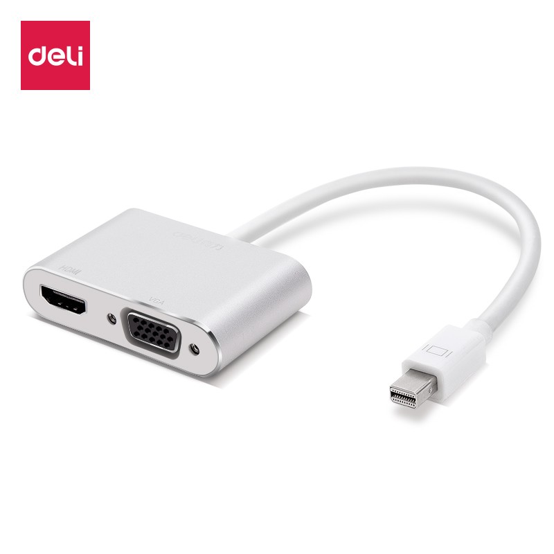 得力(deli)MiniDP轉(zhuǎn)HDMI/VGA二合一轉(zhuǎn)換器 4K高清轉(zhuǎn)接頭